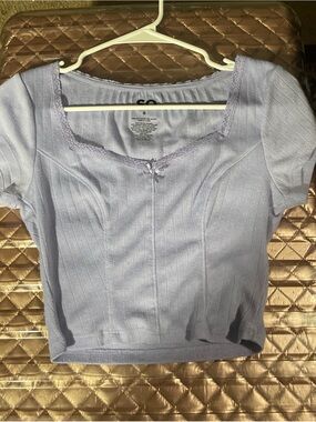 SO Lavender Ribbed Square-Neck Cropped Top